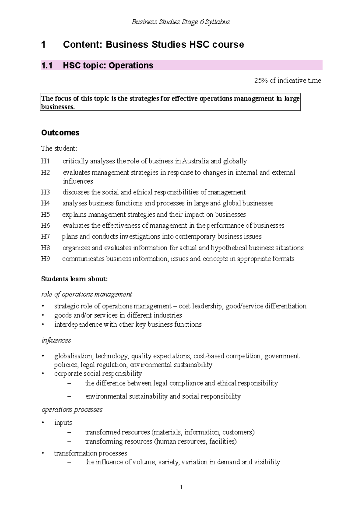 Business Studies Stage 6 Syllabus Overview and Key Topics - Studocu