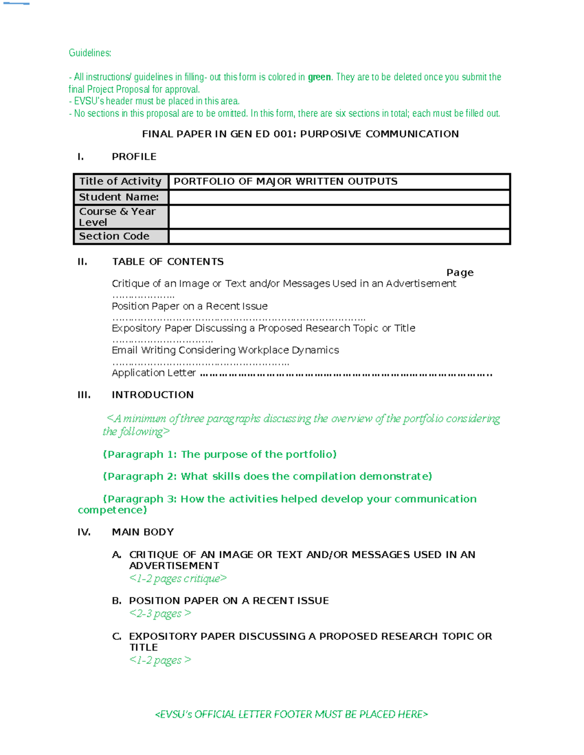 Final Paper Guidelines: Portfolio of Major Written Outputs for Gen Ed ...
