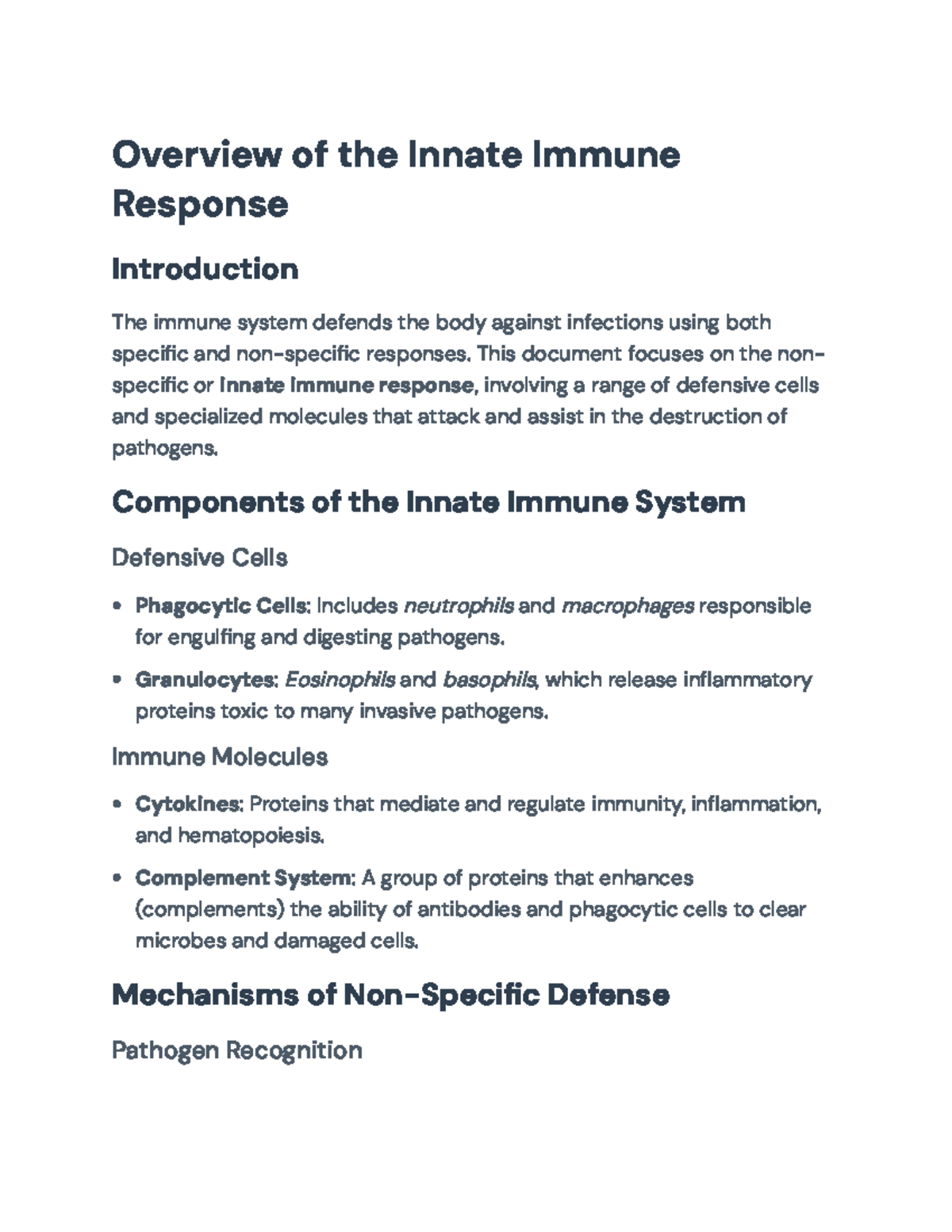 Overview of the Innate Immune Response: Key Components and Mechanisms ...