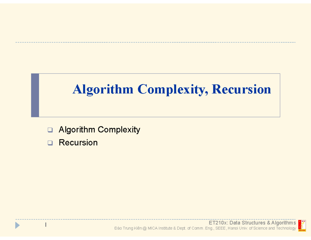 ET210x: Algorithm Complexity and Recursion Overview - Studocu
