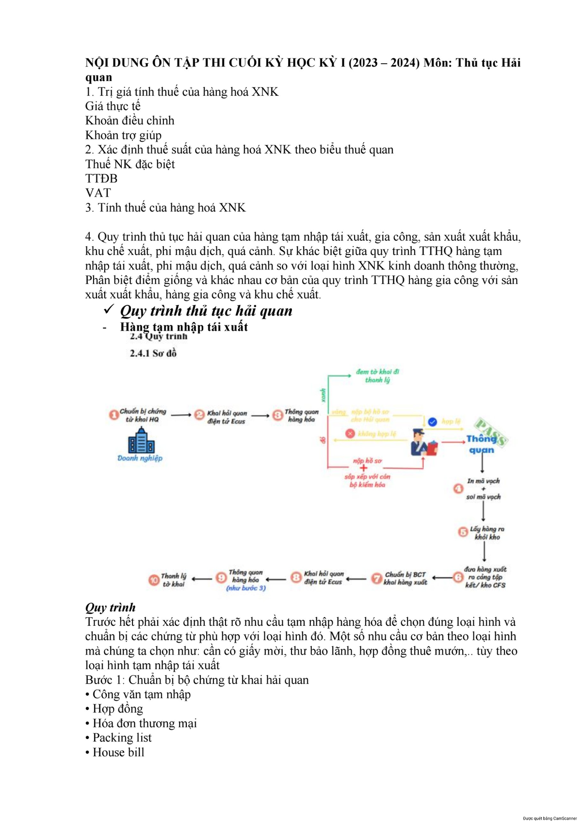 NỘI DUNG ÔN TẬP THI CUỐI KỲ HỌC KỲ I Môn: THỦ TỤC HẢI QUAN (2023-2024) - Document Preview