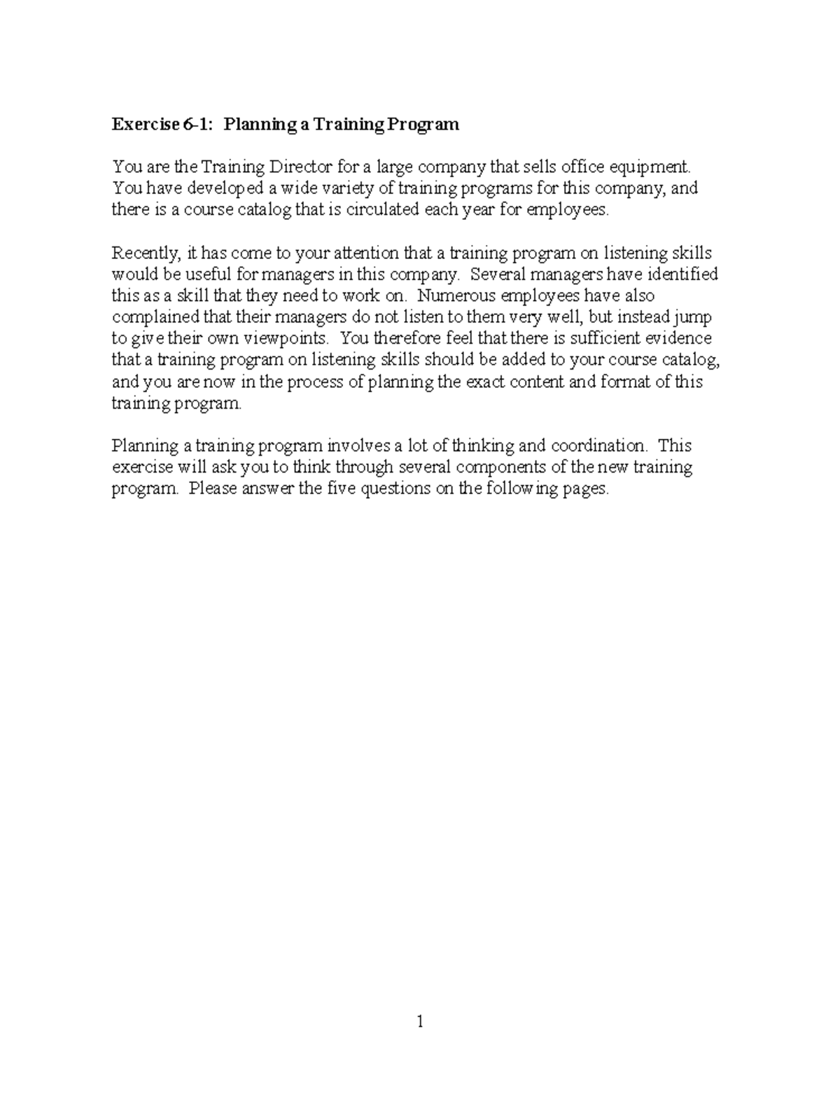 Chapter 6 Application Exercises - Exercise Planning a Training Program ...