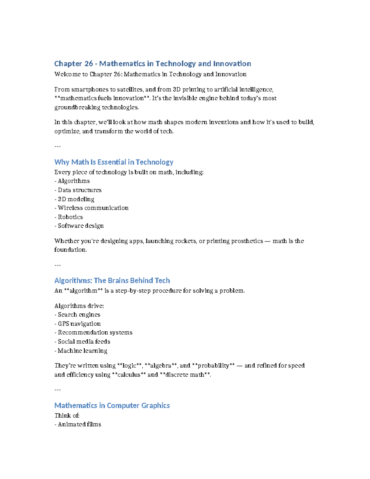 Chapter 26: Math's Role in Tech & Innovation - Studocu