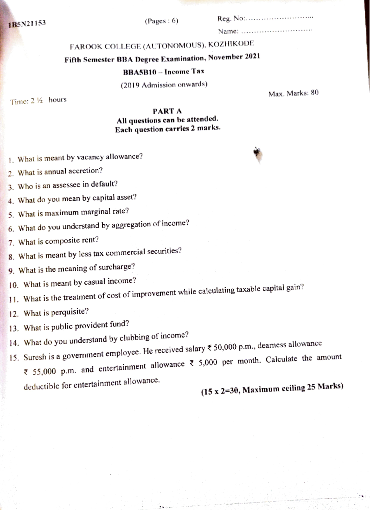BBASB10 - Income Tax Exam Notes for Fifth Sem BBA IT Students - Studocu
