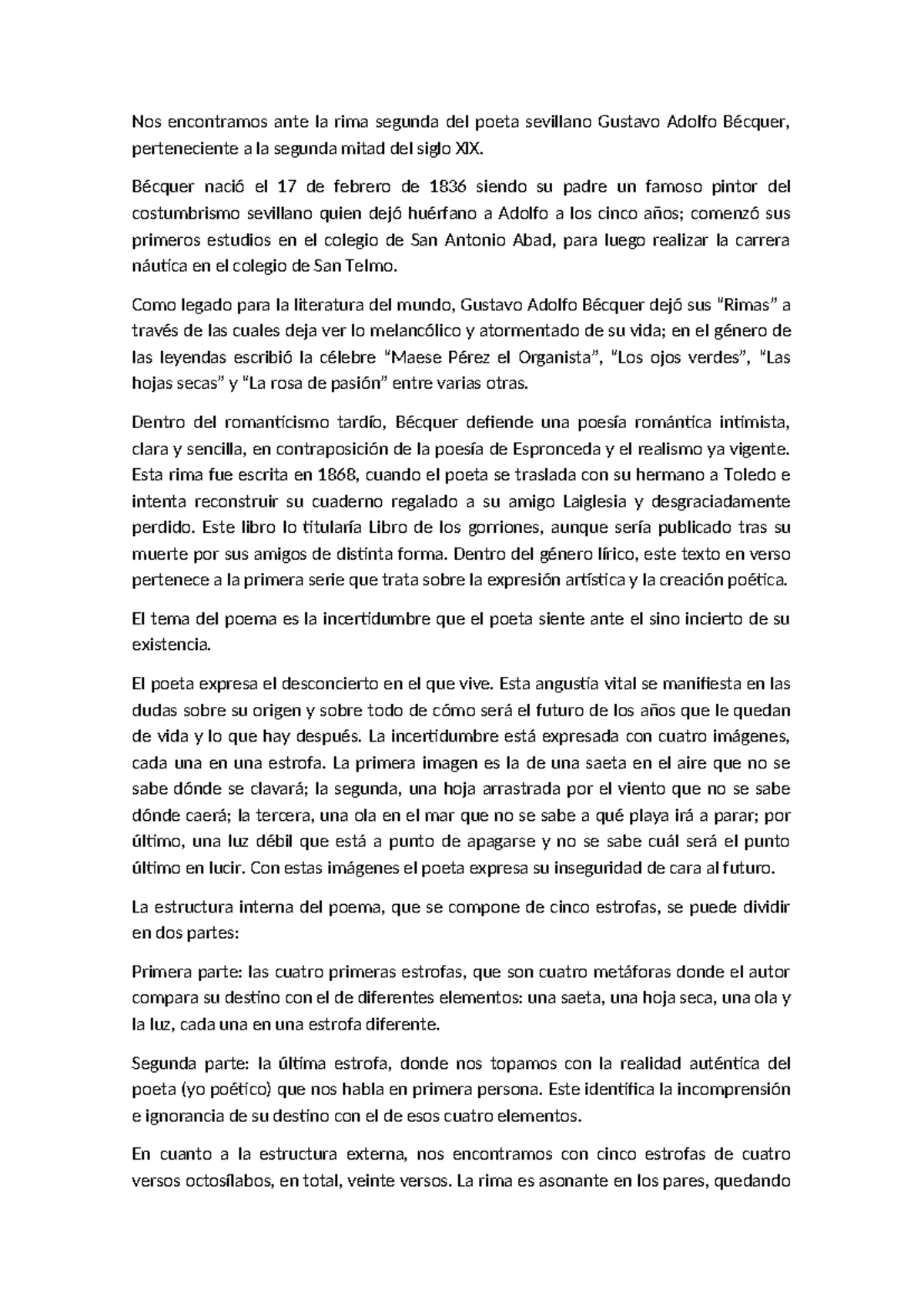 Comentario sobre la Rima II de Bécquer: Análisis Poético y Estructural ...