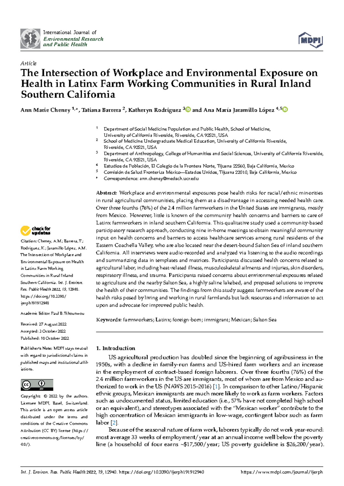 The Intersection of Workplace and Environmental Exposure on Health in ...