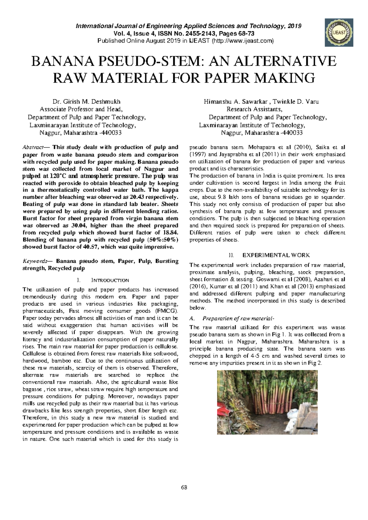 Banana Pseudo Stem (BPS) as a Green Alternative for Paper Production ...