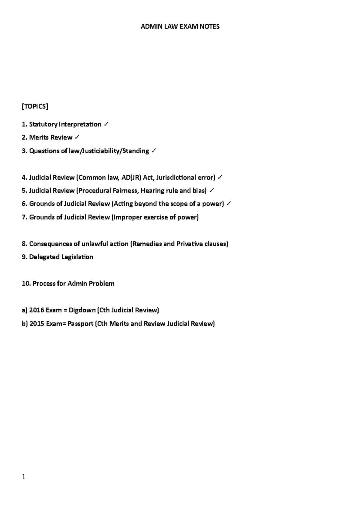 Admin Law Final Exam Notes: Key Topics and Case Summaries - Studocu