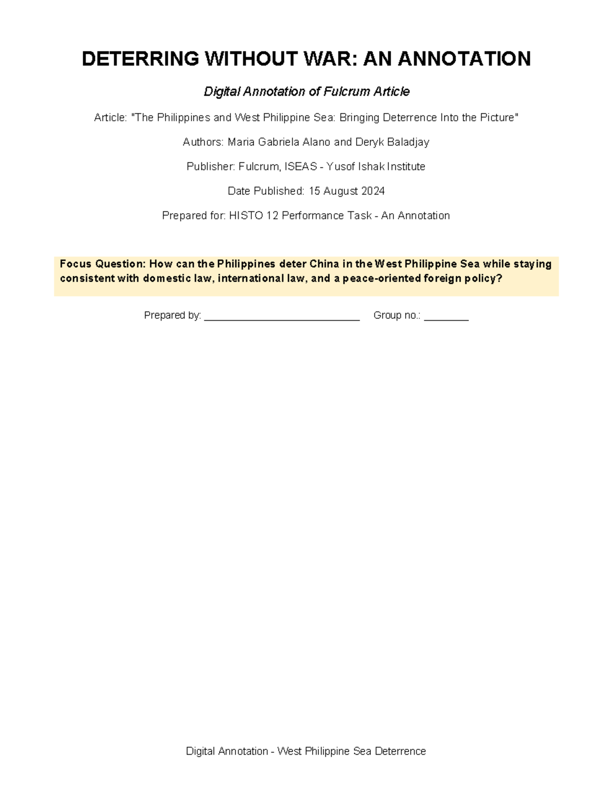 HISTO 12: Digital Annotation on Deterring Without War in the WPS - Studocu