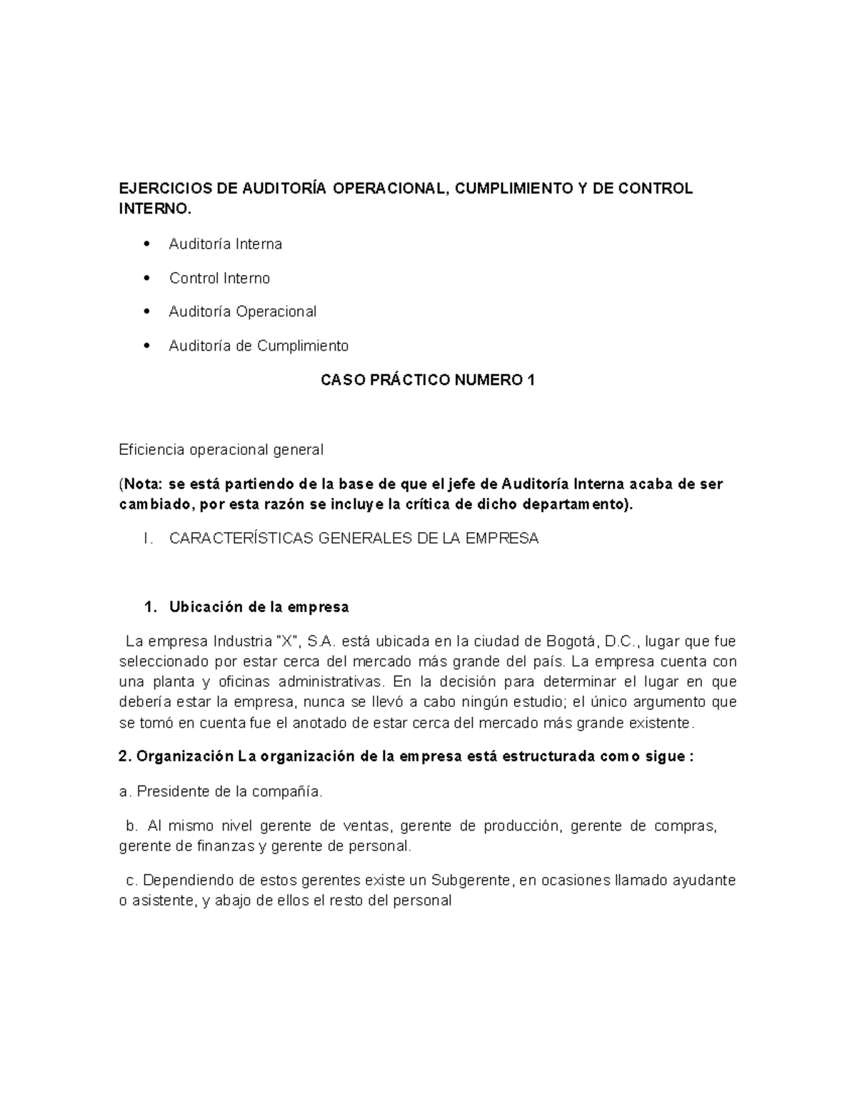 EJERCICIOS DE AUDITORÍA INTERNA Y CONTROL EN INDUSTRIA S.A. - Studocu