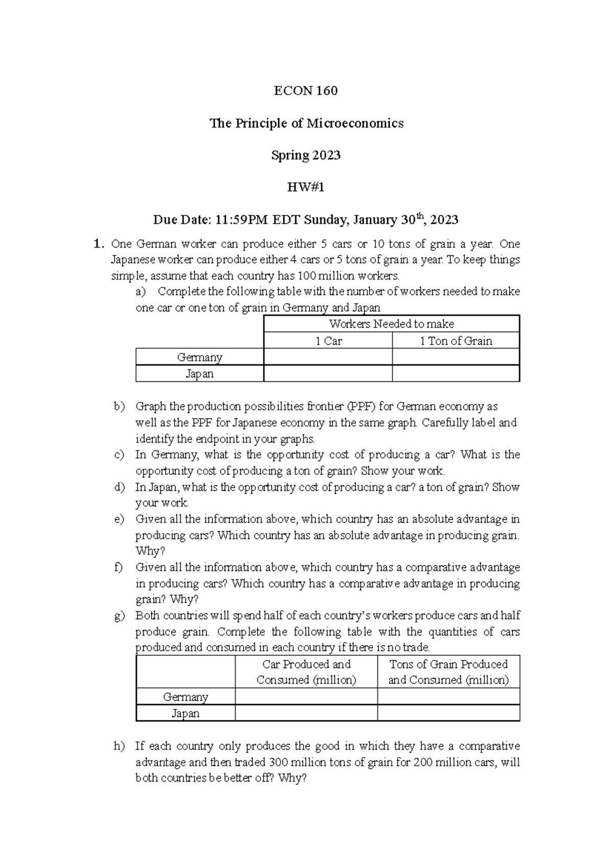 HW1 - Homework 1 assigned - ECON 160 The Principle of Microeconomics ...
