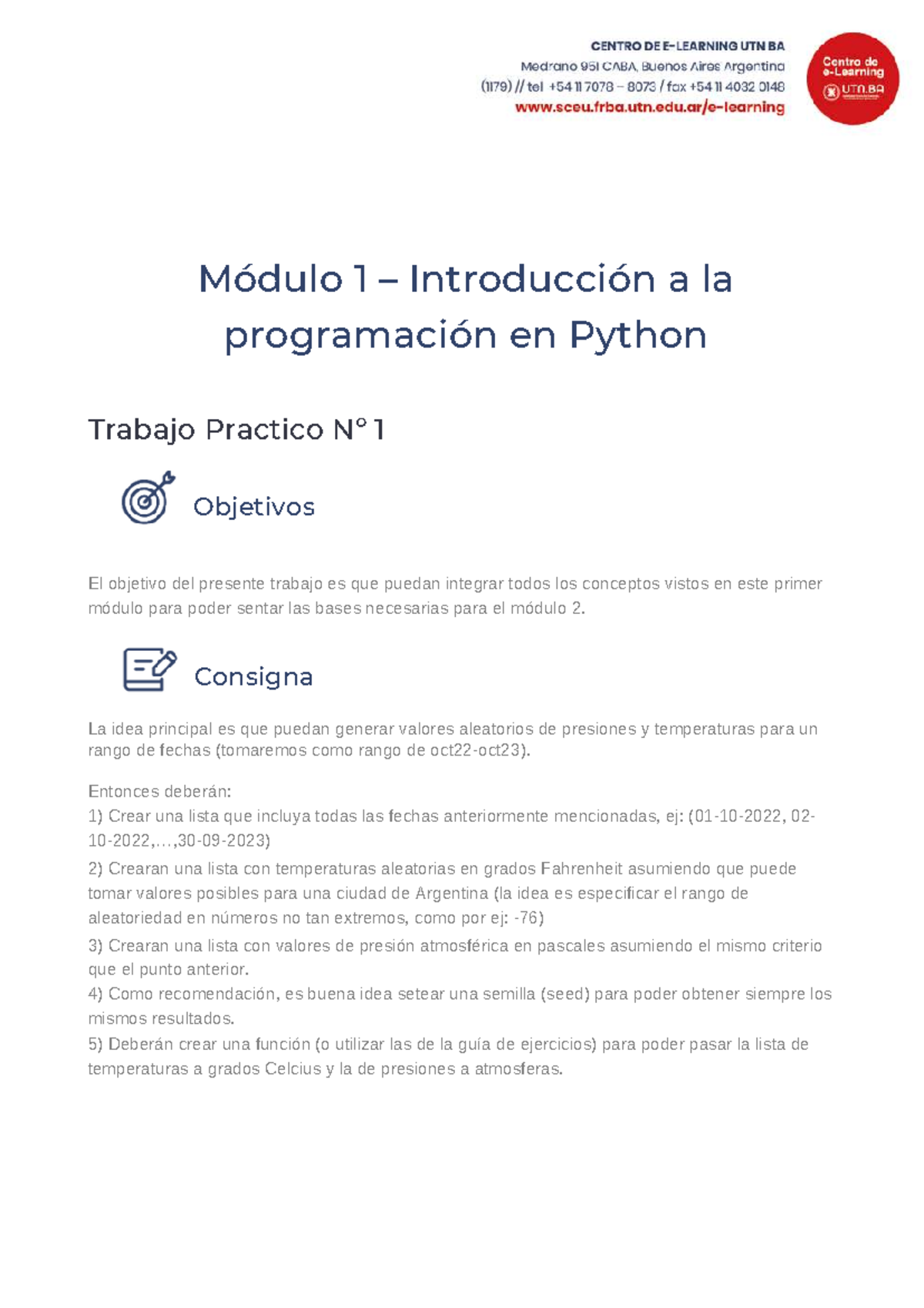 Trabajo Práctico Nº 1 - Módulo 1: Introducción a Python - UTN - Studocu