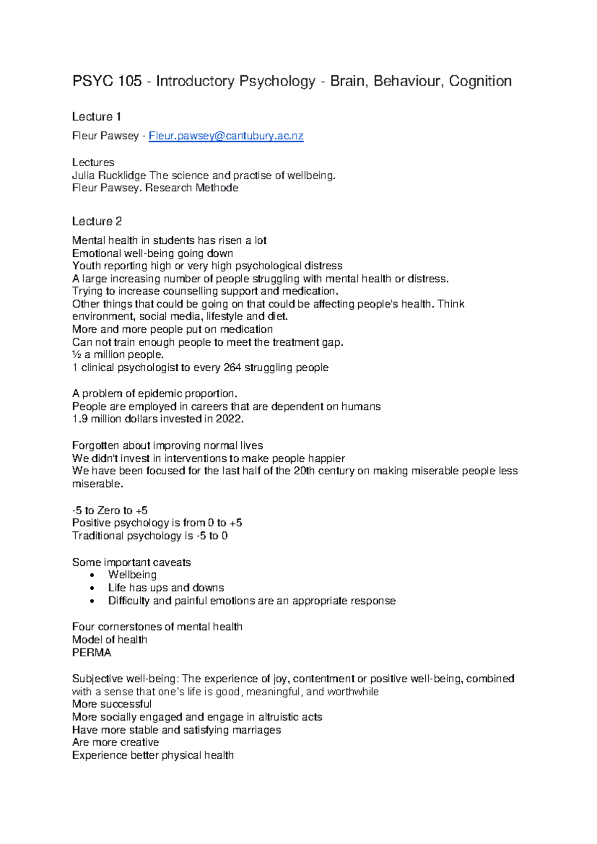 PSYC 105 Lecture Notes Week 1 - PSYC 105 - Introductory Psychology ...