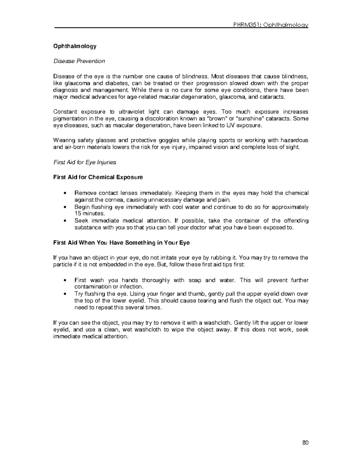 PHRM351: Ophthalmology Disease Prevention and Eye Care Guidelines - Studocu