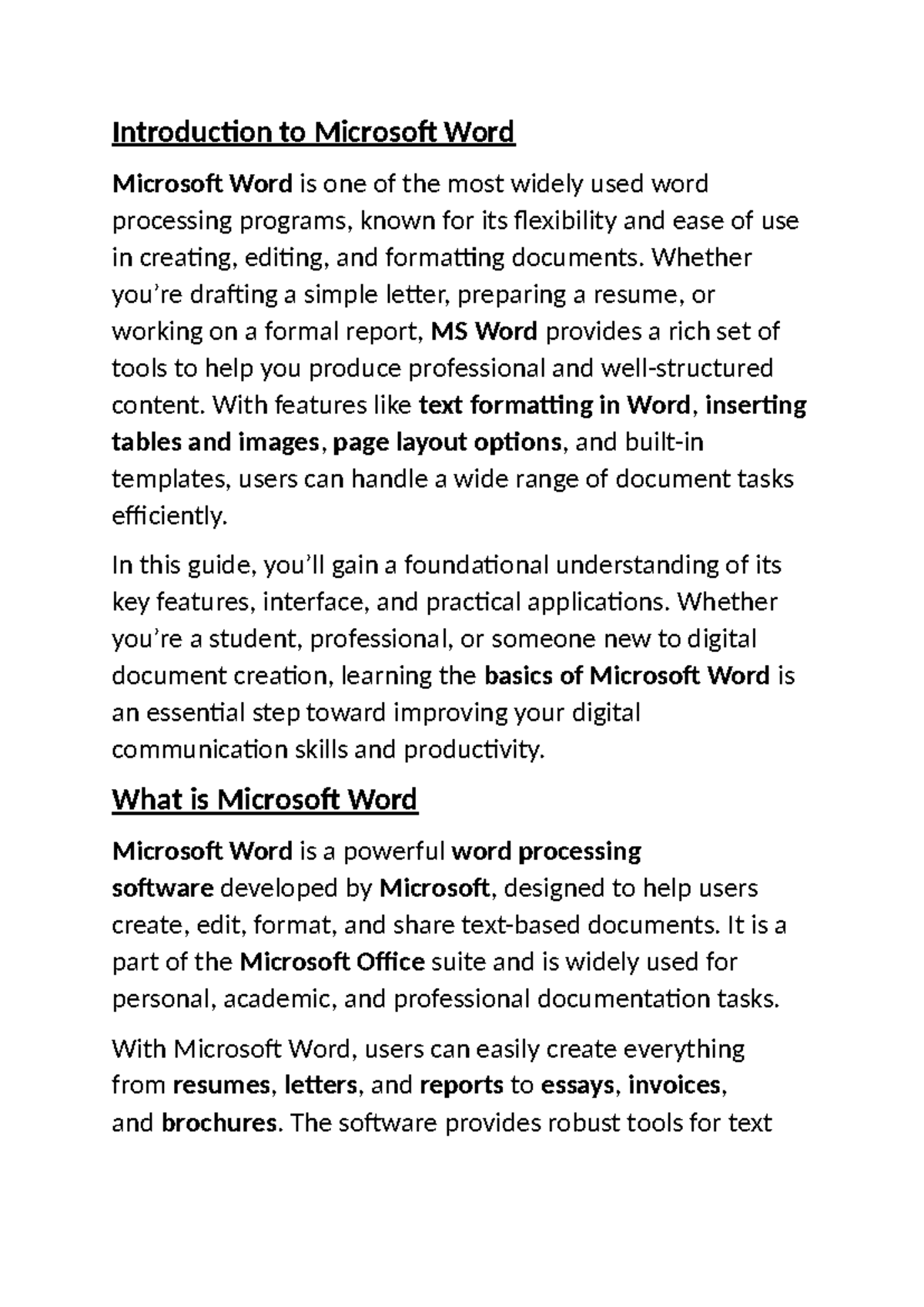 Introduction To Word