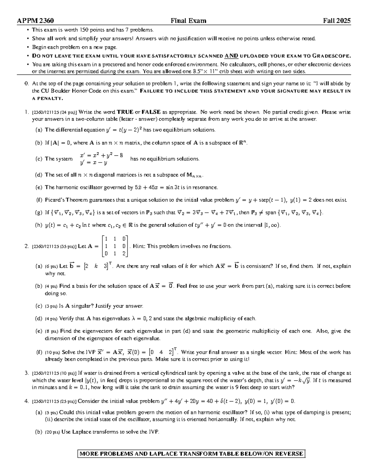 APPM 2360 Final Exam Review - Fall 2025 Practice Problems - Studocu