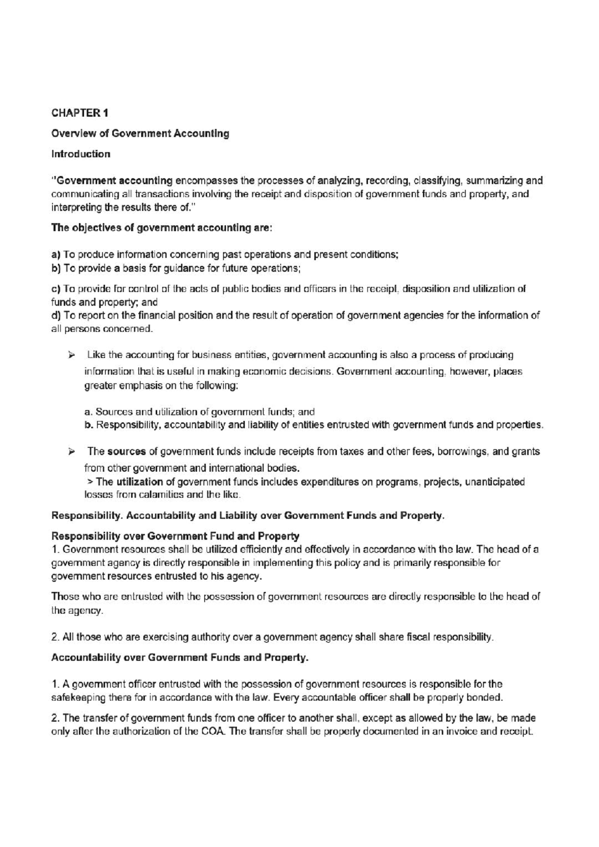 Government Accounting Overview: Chapter 1 Insights and Processes - Studocu
