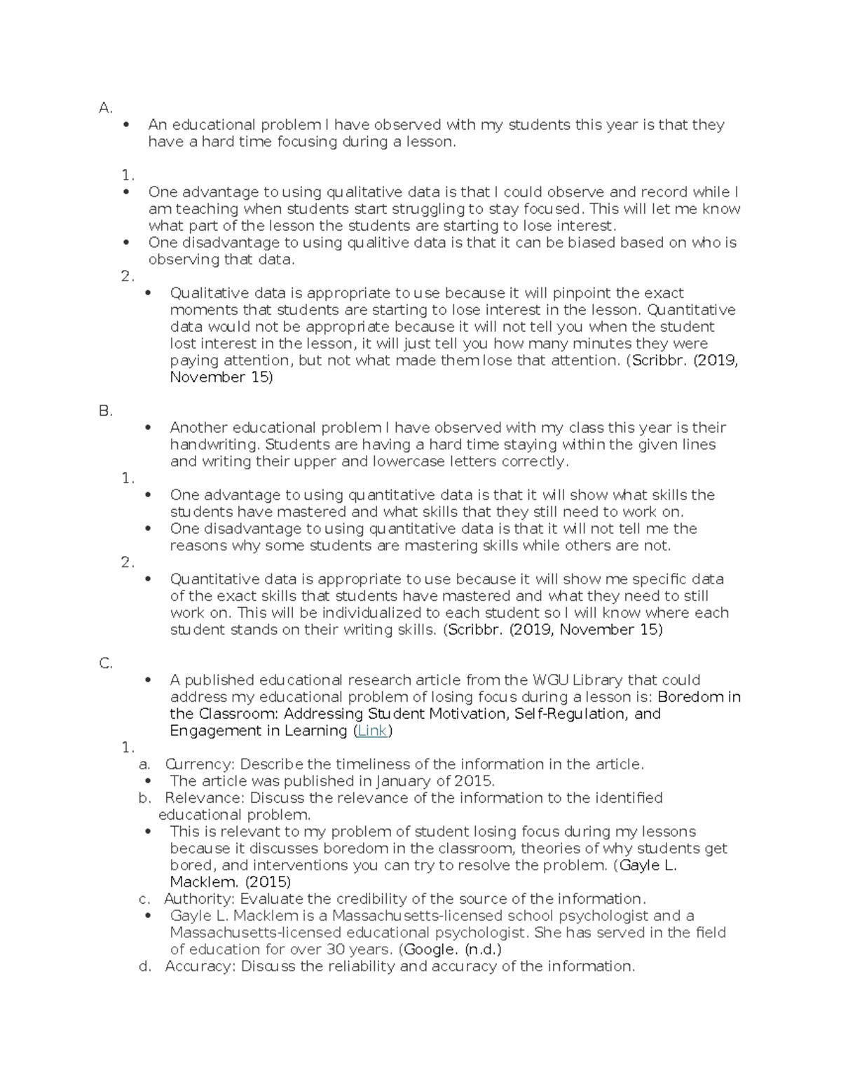 Data-Informed Practices - D179 Task 1 - A. An educational problem I ...