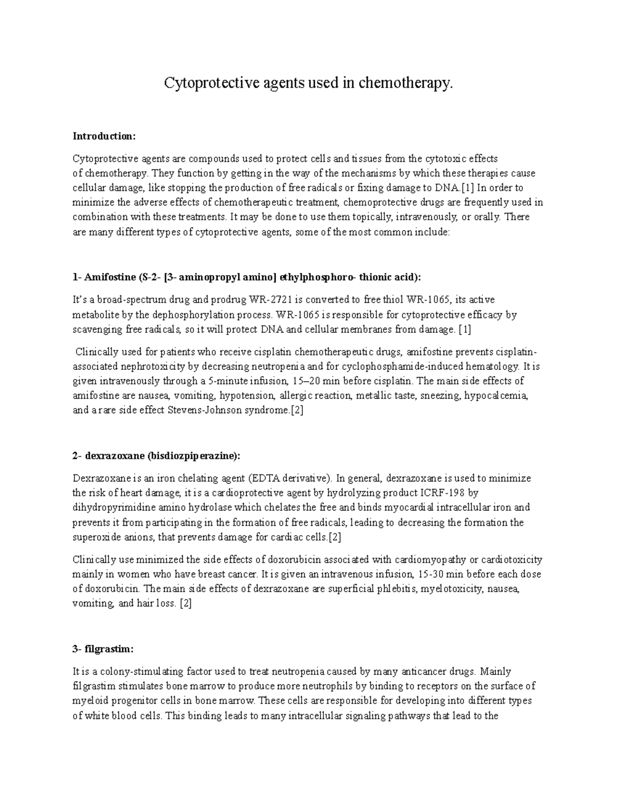 Cytoprotective Agents in Chemotherapy: Overview and Key Types - Studocu