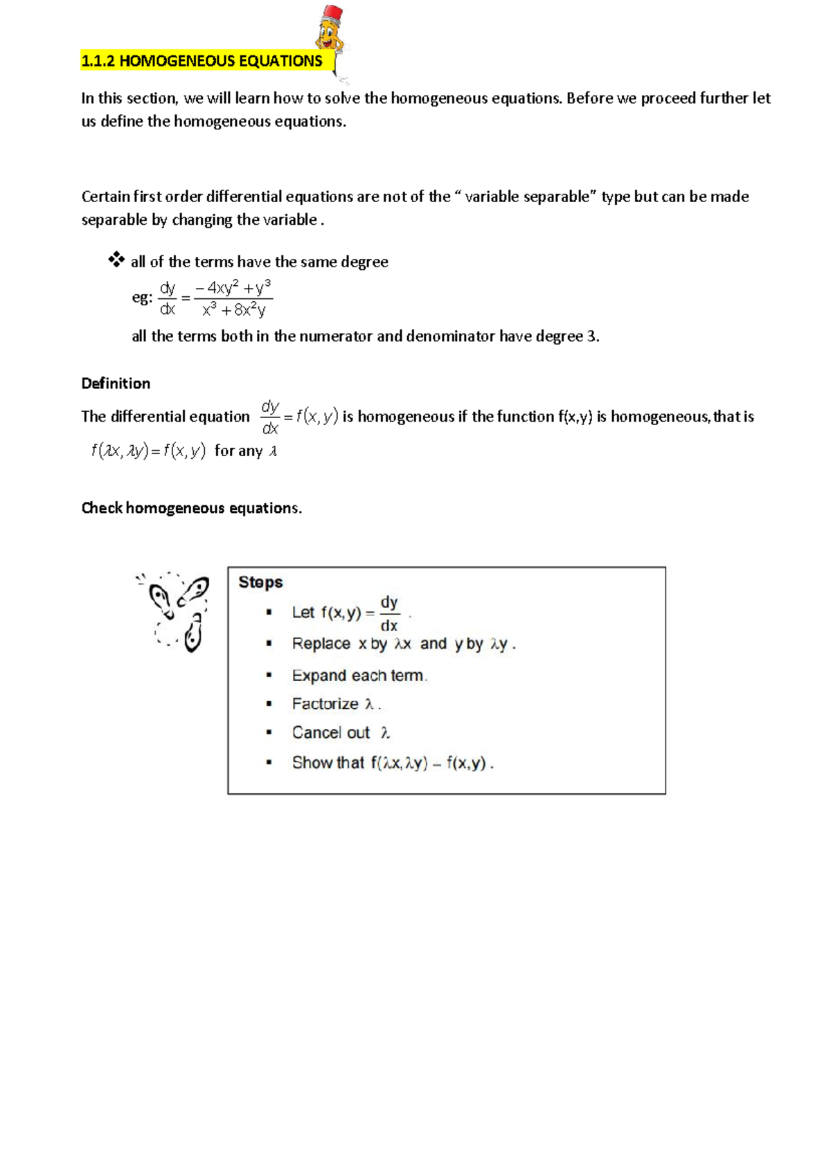 Homogeneous Equations - 1.1.2 Differential Equations Solutions - Studocu