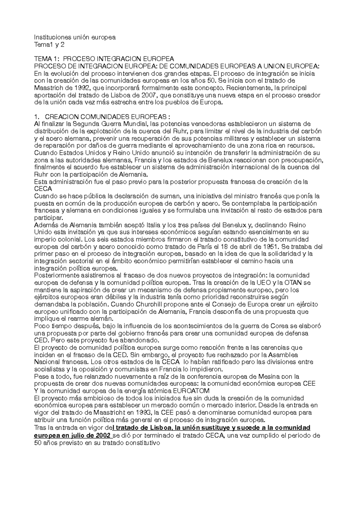 Resúmenes sobre el Proceso de Integración de la Unión Europea - Studocu