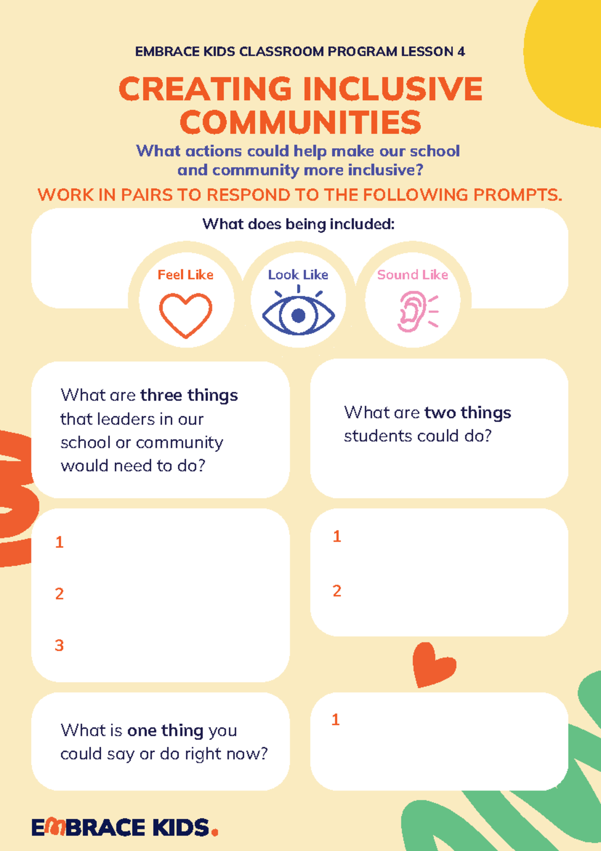SS Lesson 4 - Creating Inclusive Communities - Feel Like Look Like ...
