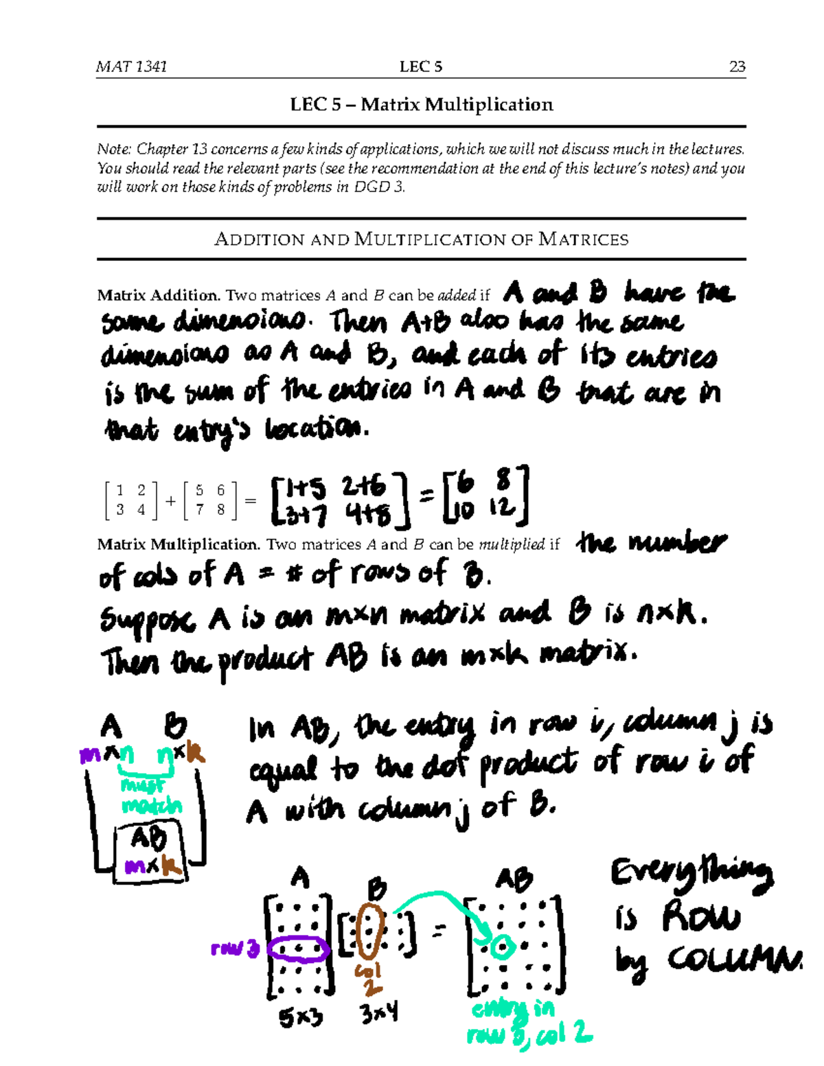 MAT 1341 LEC 5 Matrix Multiplication Notes and Examples - Studocu