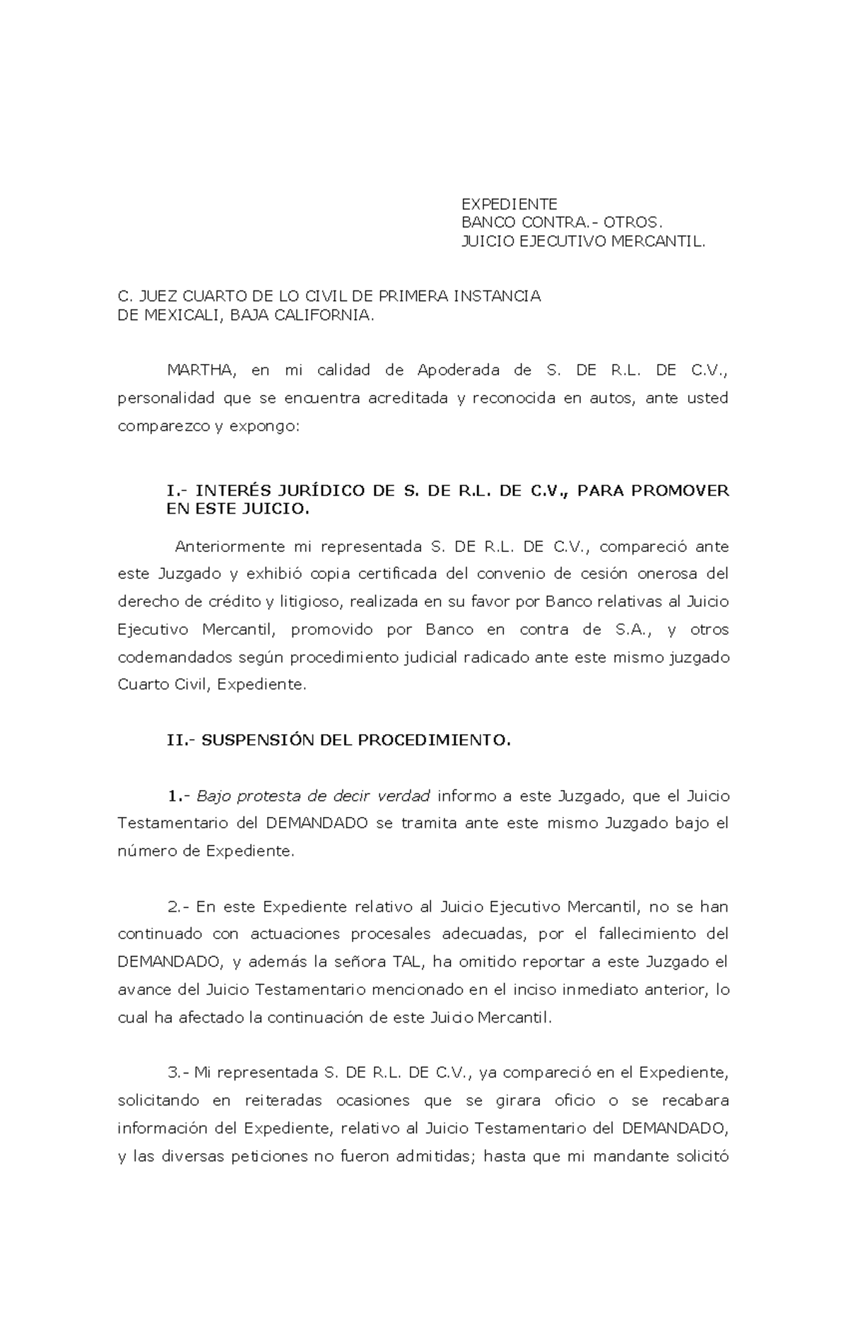 Solicitud de Nombramiento de Interventor en Juicio Ejec. Mercantil ...