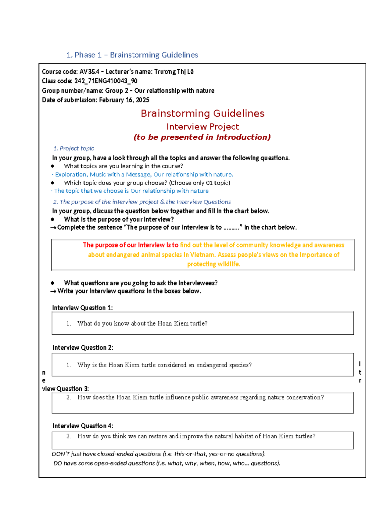 Phase 1- Group 2 - 1. Phase 1 – Brainstorming Guidelines Course code ...