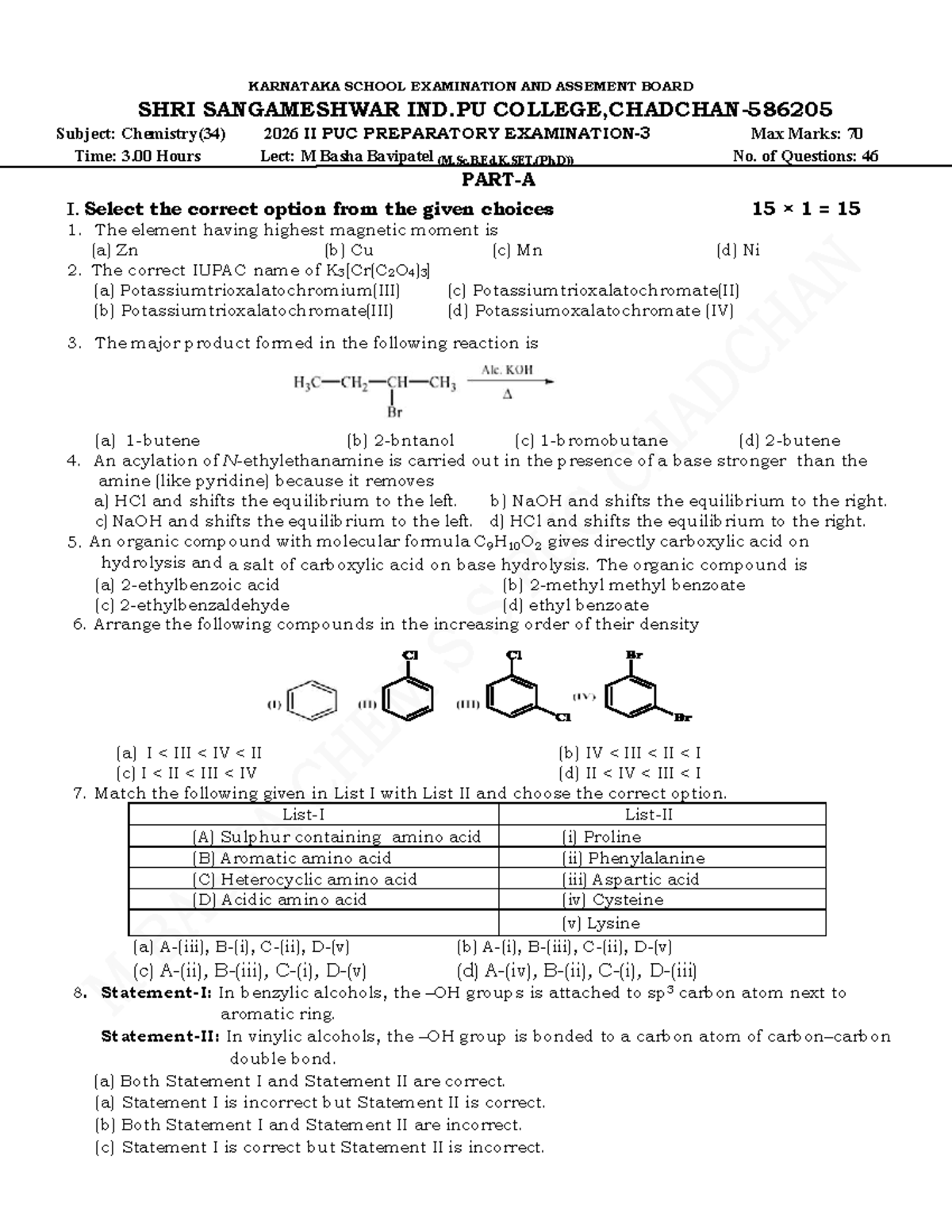 2026 II PUC Chemistry Preparatory Exam Notes - Studocu