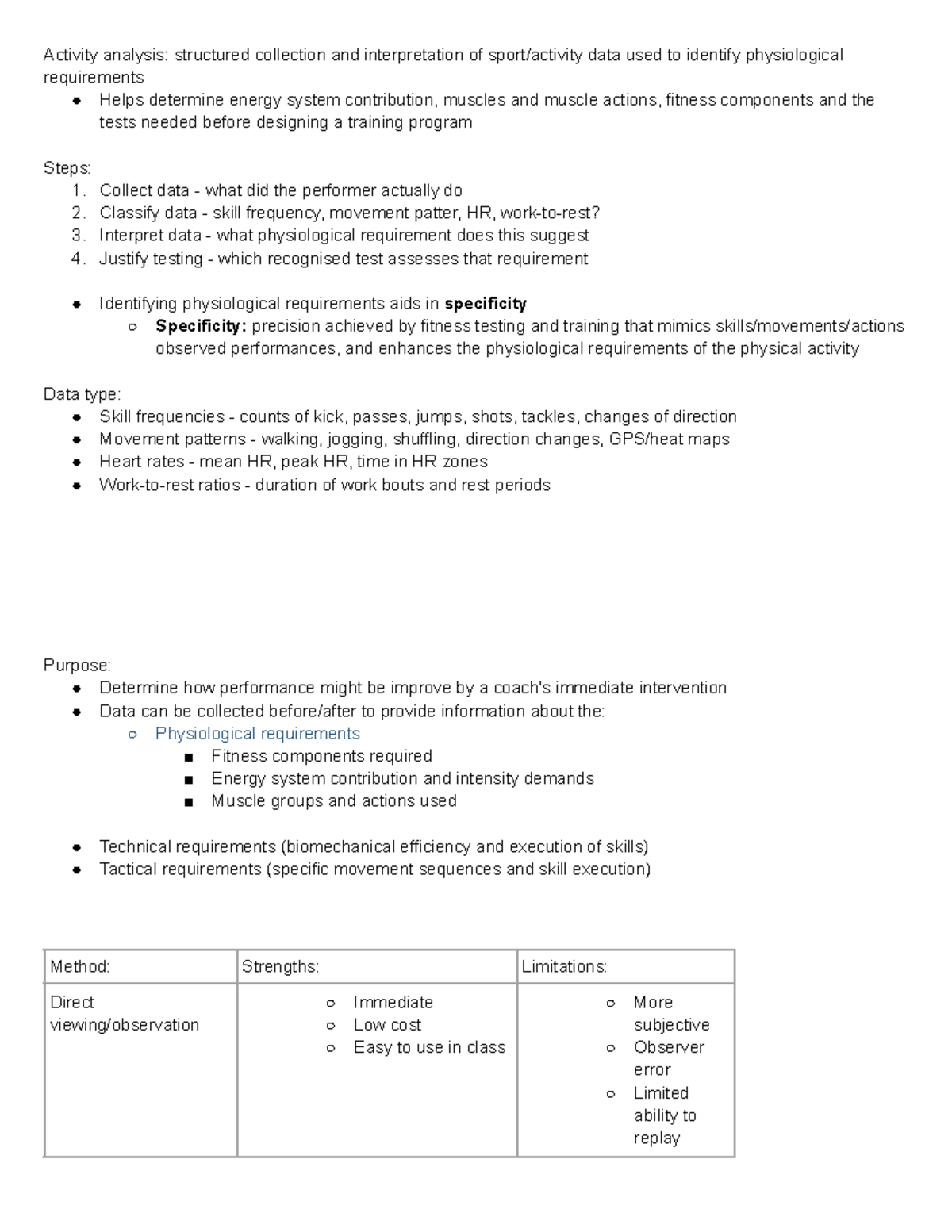 Activity Analysis Notes: Identifying Physiological Requirements - Studocu