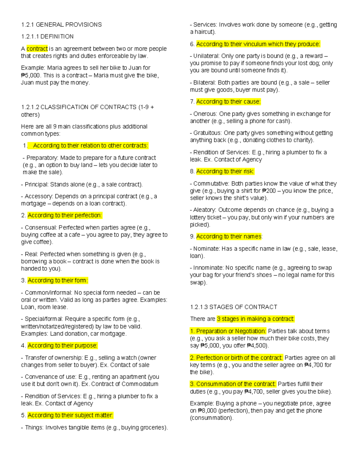 1.2.1 GENERAL PROVISIONS ON CONTRACTS - LAW NOTES - Studocu
