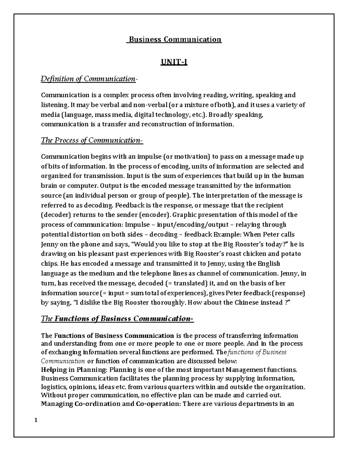 BCA-Business Communication Unit Overview and Key Concepts - Studocu