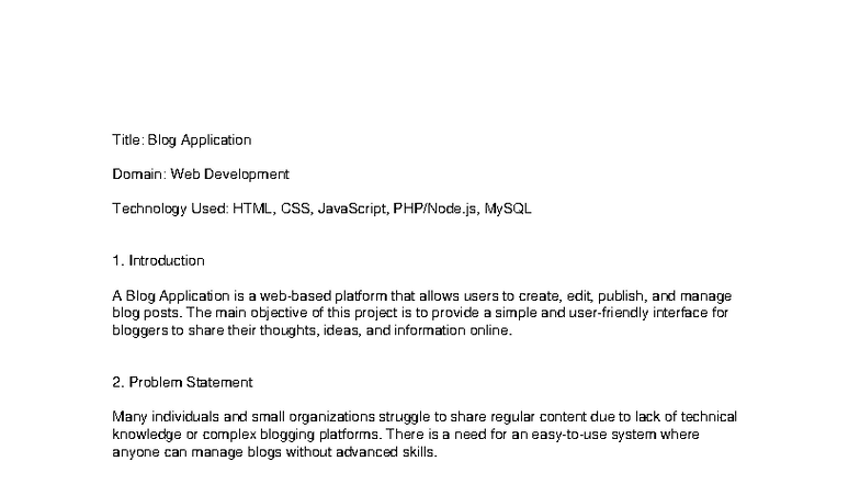 Blog Application Synopsis: Web Dev Project Overview - Studocu