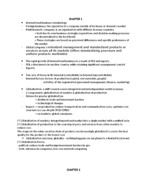 IB Summary - Chapter 1: 1. Globalization: Globalization refers to the ...