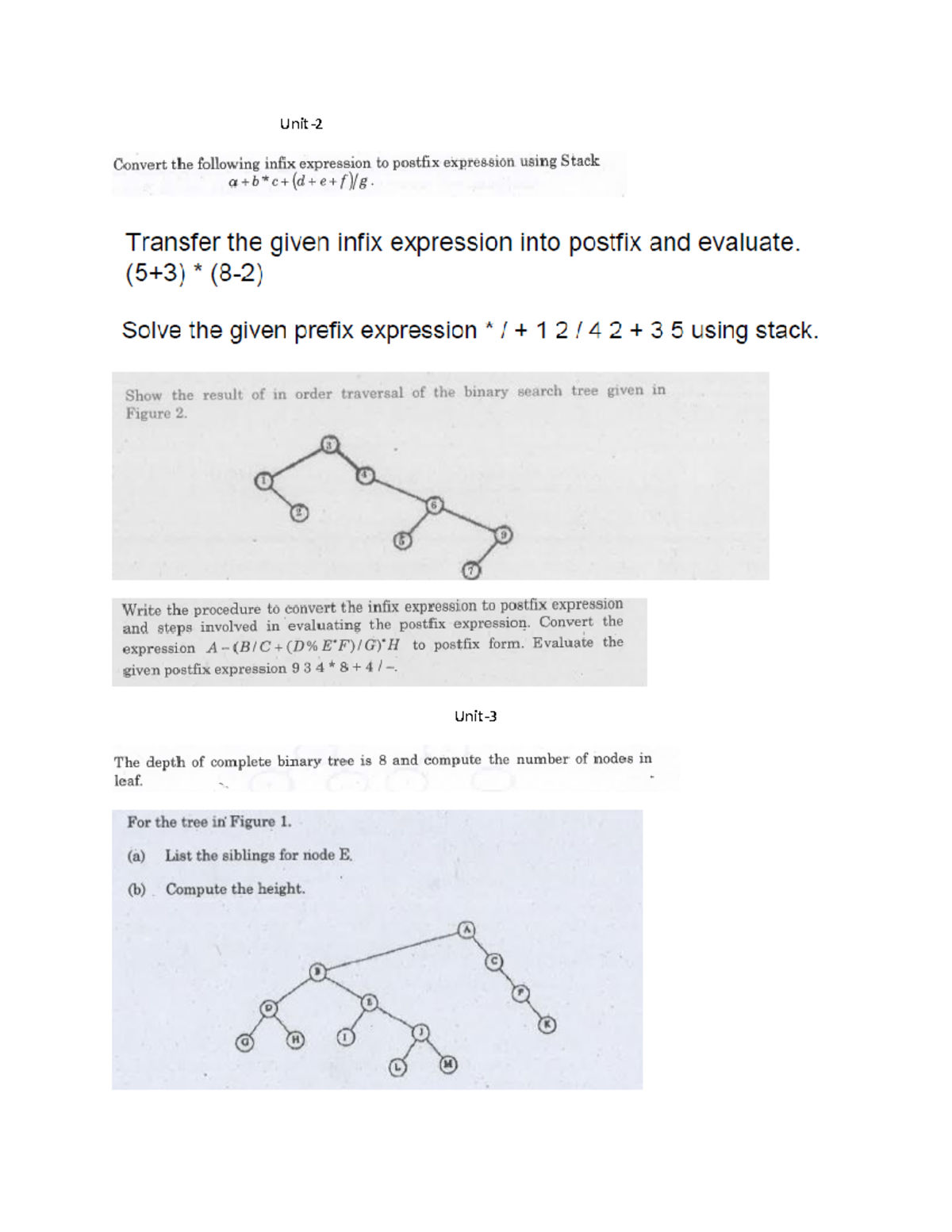 Assignment questions - LECTURE MATERIAL - Convert the following infix ...