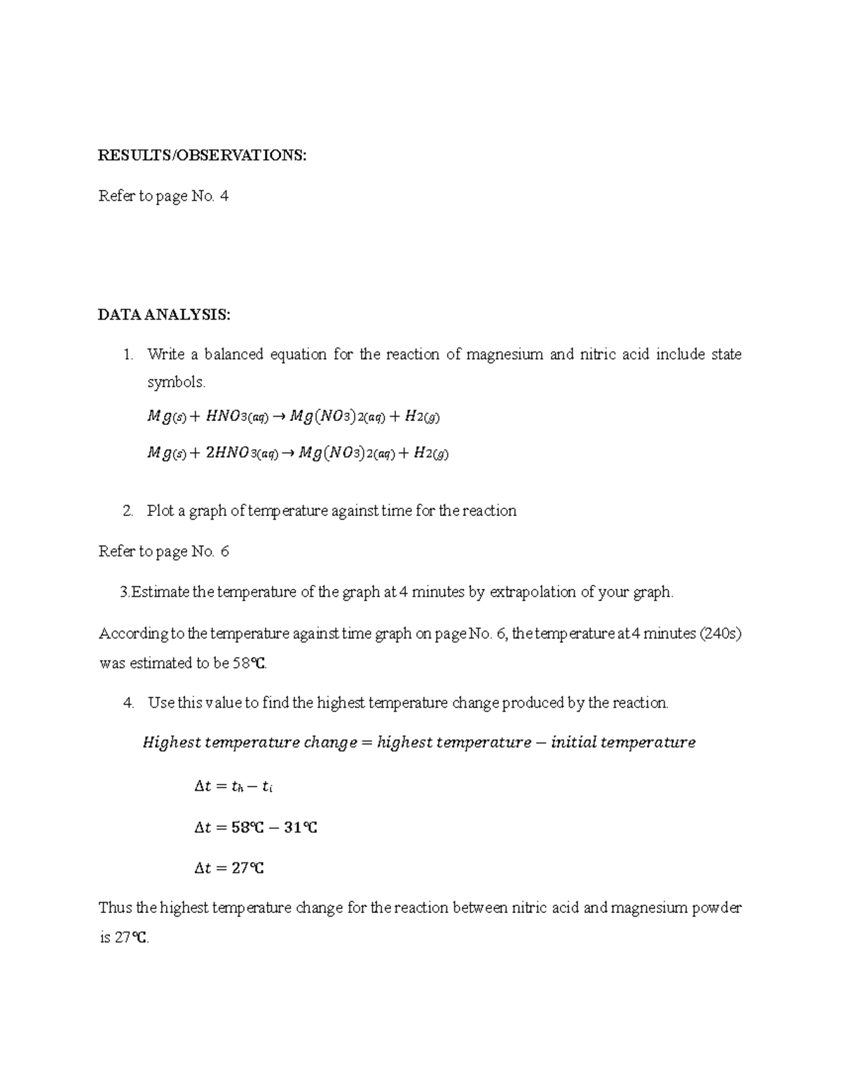 Energetics Lab (CHEM 101): Data Analysis & Reaction Calculations - Studocu