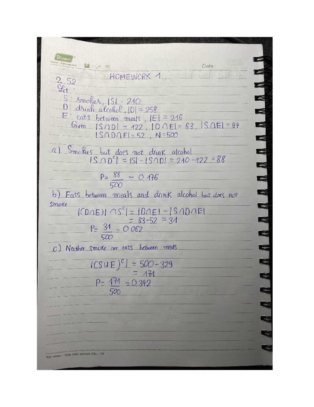 HW1 ITCSIU 22180 Probability and Statistics Homework Solutions - Studocu