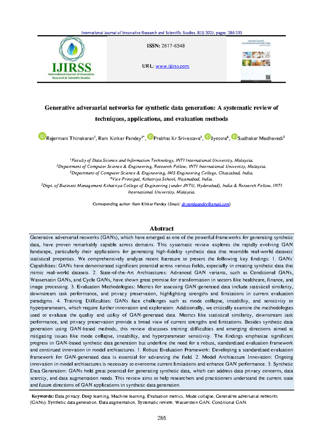 GANs for Synthetic Data Generation: A Systematic Review of Techniques ...