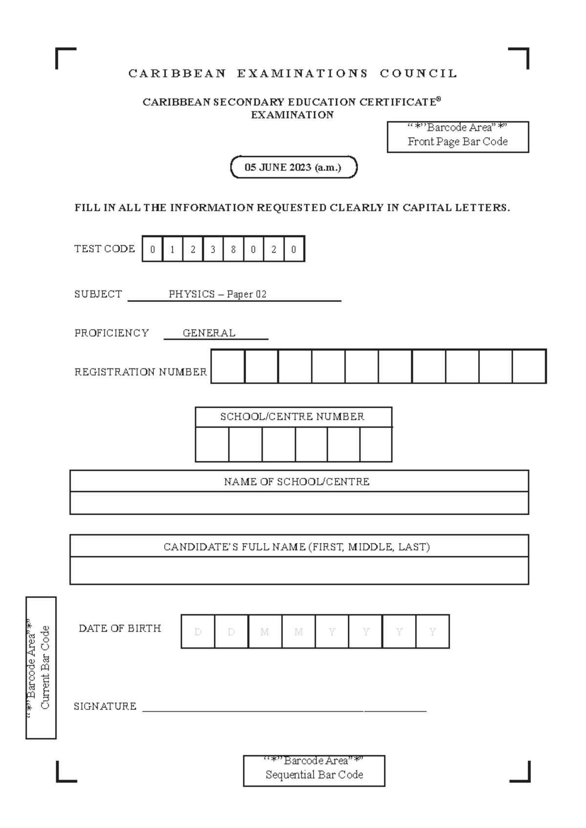 CSEC Physics TST-01238020 Paper 02 May/June 2023 Exam - Studocu