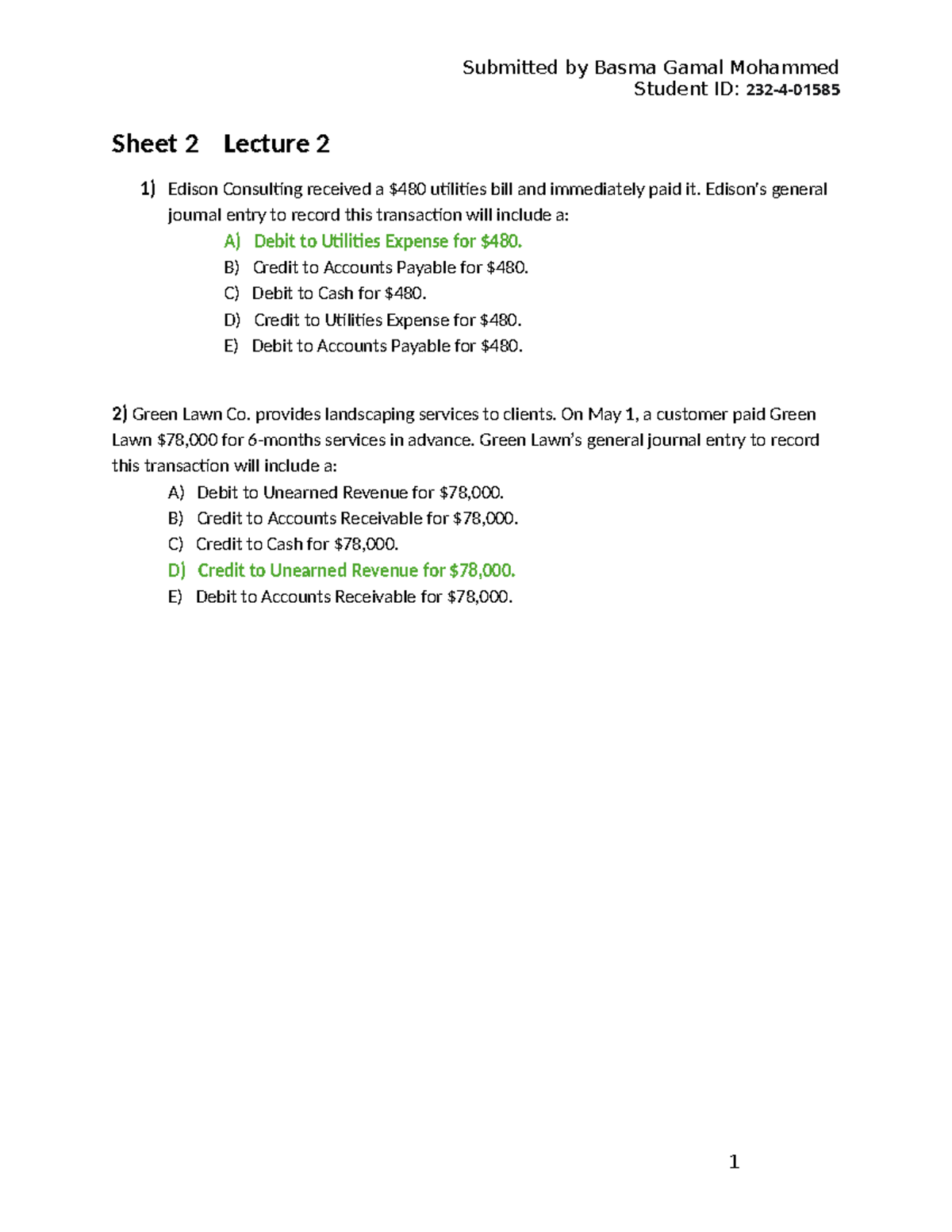 Sheet 2 Lecture 2: General Journal Entries for Accounting Transactions ...