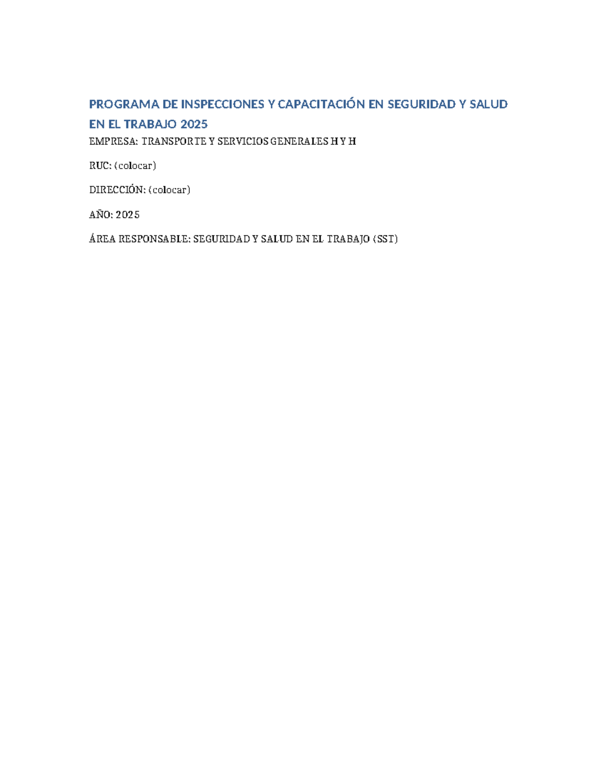 Programa de Inspecciones y Capacitación en SST 2025 - HYH - Document Preview