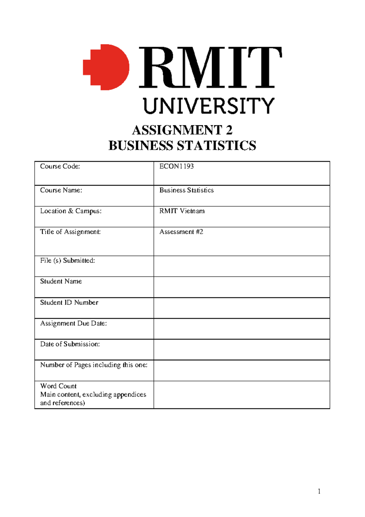 Business Statistics ECON1193 Sample Assignment 2 RMIT Dr Nhanh ...