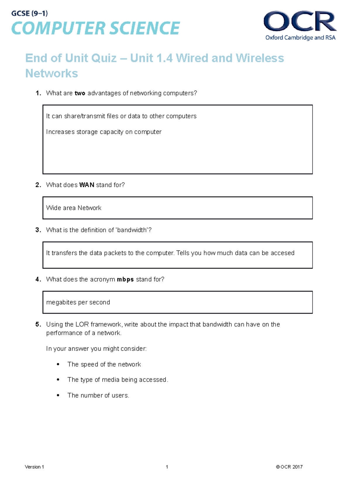 GCSE Computer Science: Unit 1 Notes on Wired & Wireless Networks - Studocu