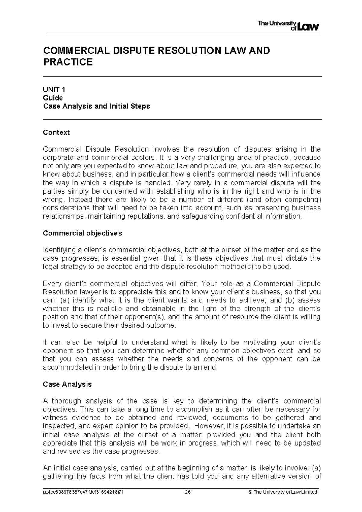 WS1 Case Analysis & Initial Steps - Commercial Dispute Resolution Guide ...
