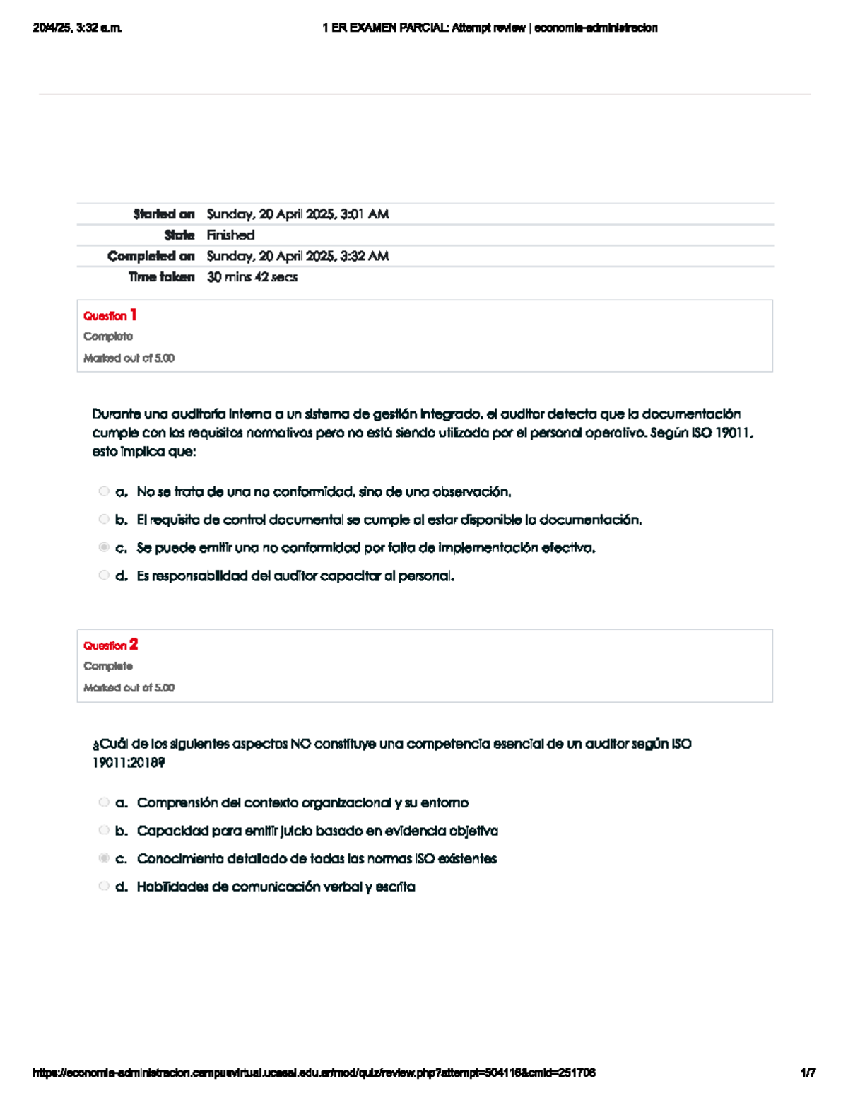 1ER EXAMEN PARCIAL: Auditoría Operativa - ISO 19011 y ISO 9001:2015 ...