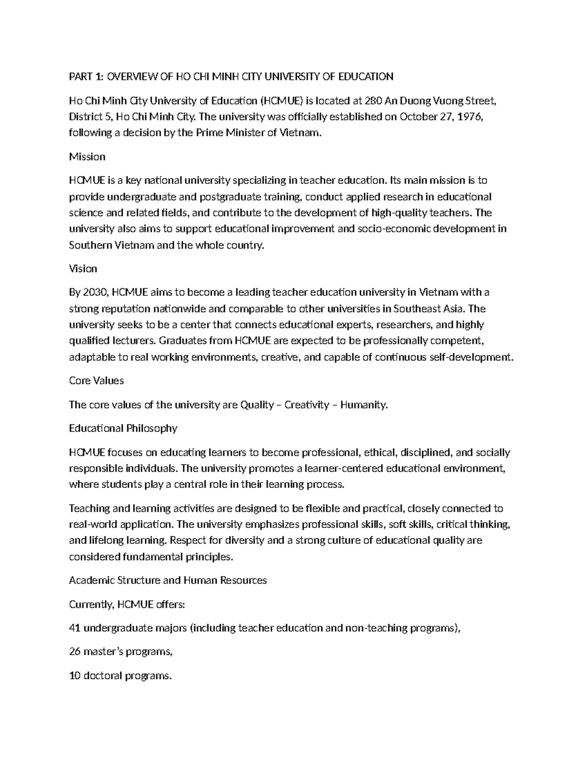 HCMUE Student Handbook: Overview & Regulations on Undergrad Training ...