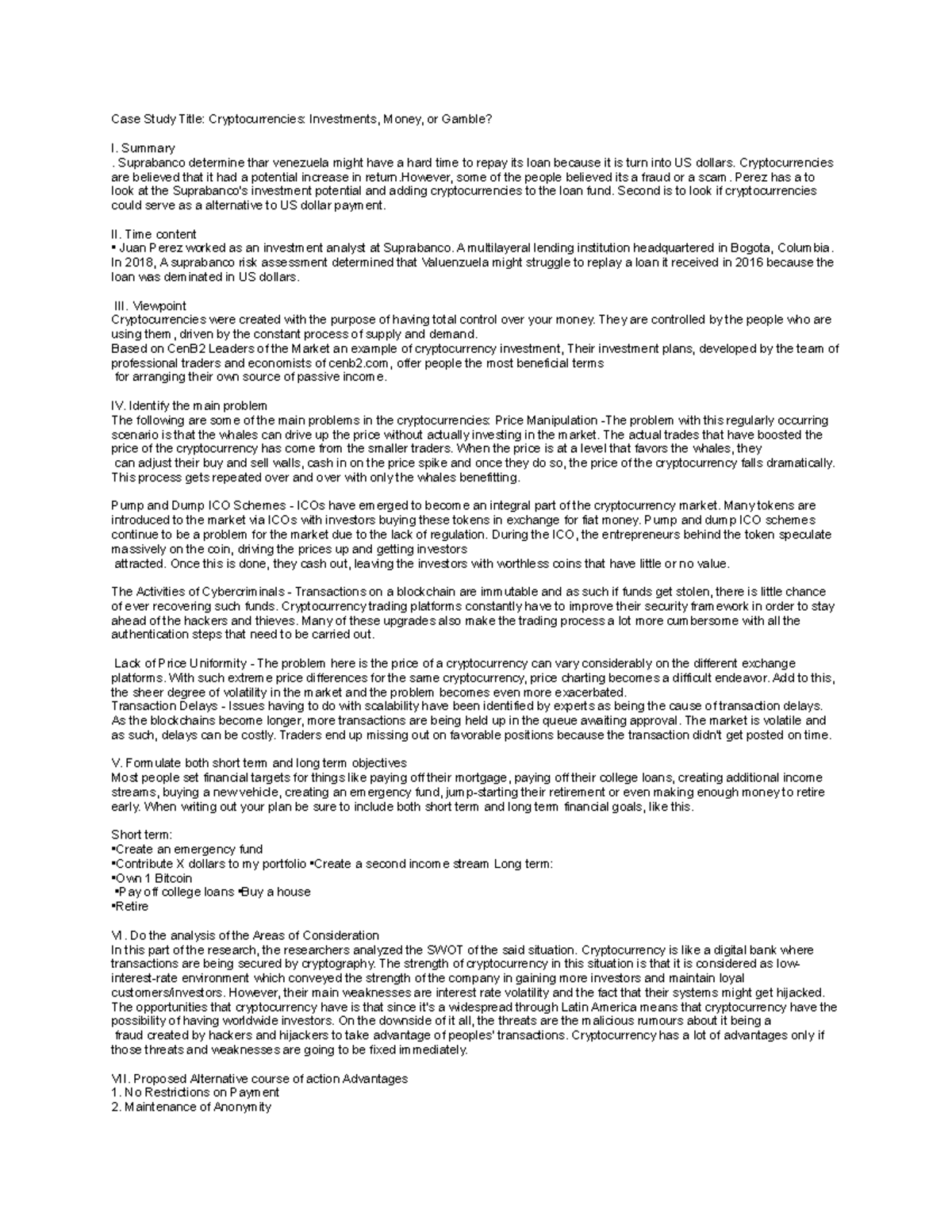 Case Study: Cryptocurrencies - Investment Opportunities or Risks? - Studocu