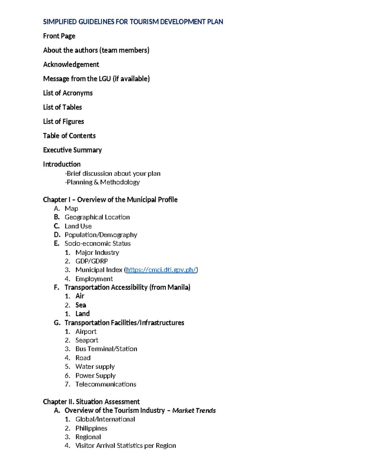 Simplified Guidelines for Tourism Development Plan (TDP) - Studocu