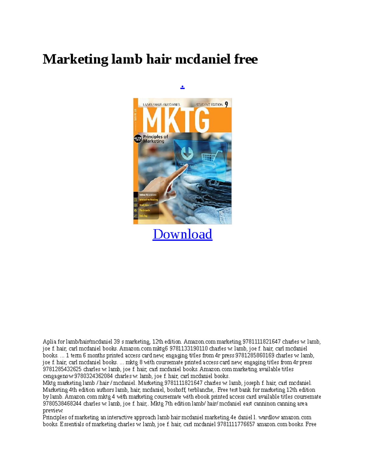 Mktg Principles & Resources: Free Access for Lamb/Hair/McDaniel 